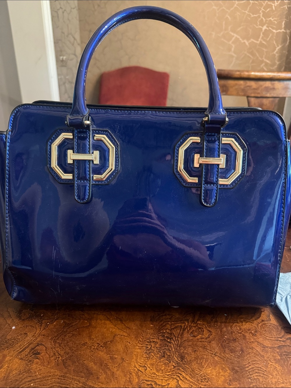Patent Leather Navy Blue Satchel Handbag